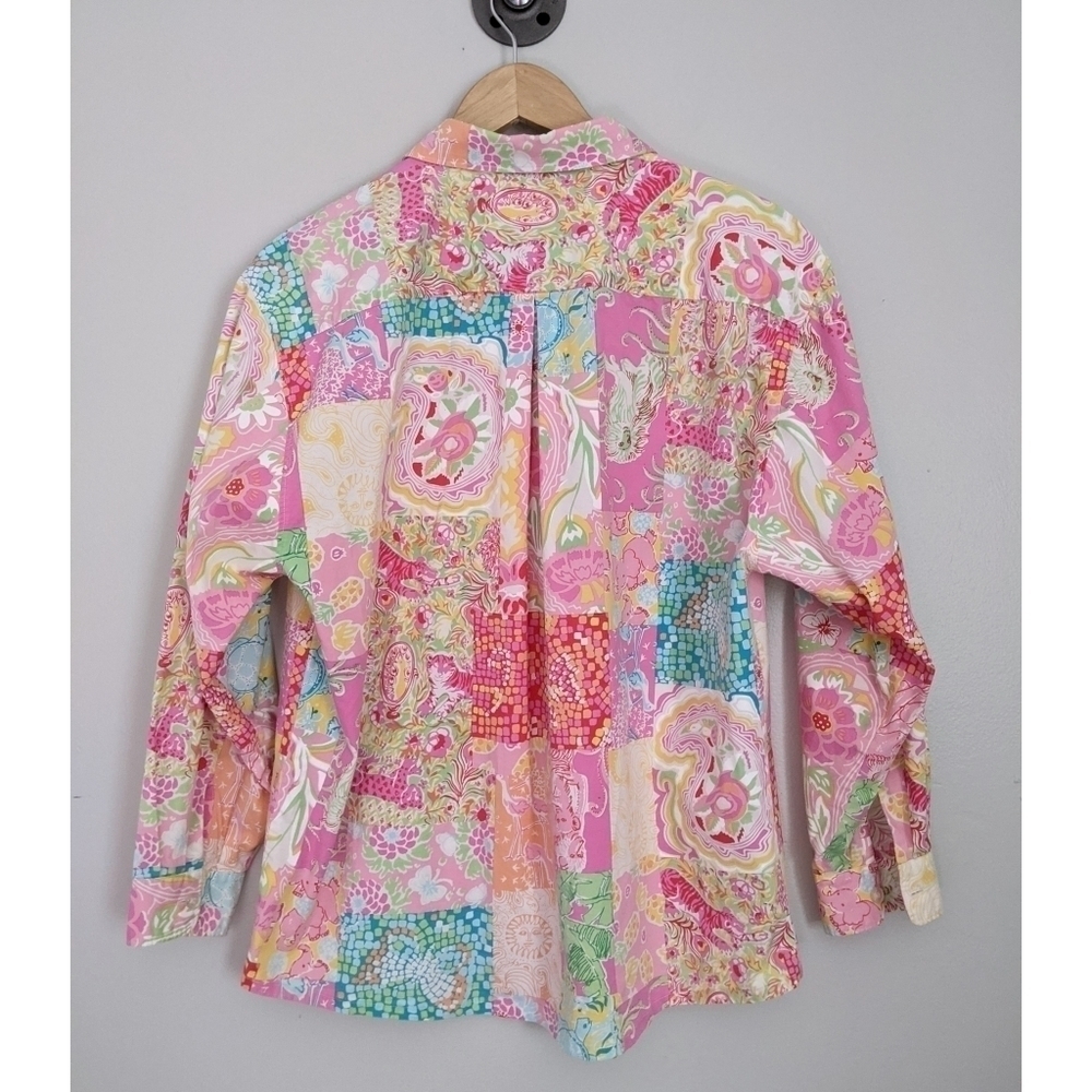 Key West Patchwork Cotton Button Down Top Size M - image 3